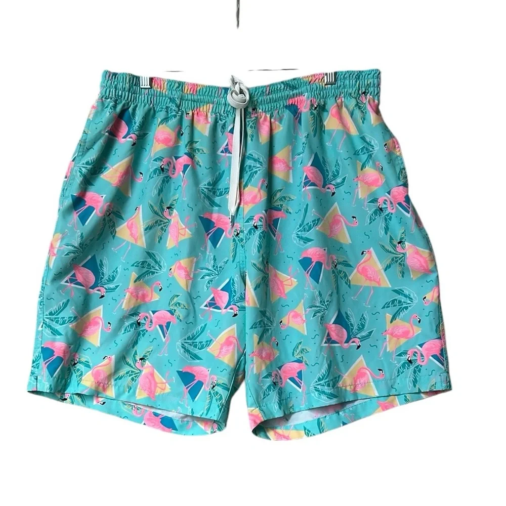 Chubbies Men’s Flamingo‎ Swim Trunks w/Elastic Band Blue/Pink Mesh Liner 2X